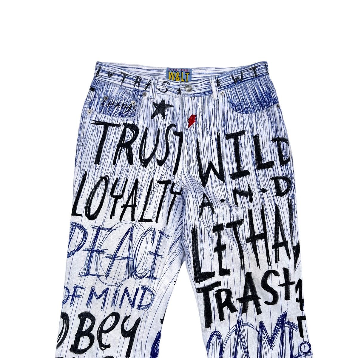 W&LT × Walter Van Beirendonck W & LT SS98 “Fetish For Beauty” Graffiti Denim Pants & bag Size US 32 / EU 48 - 14 Thumbnail