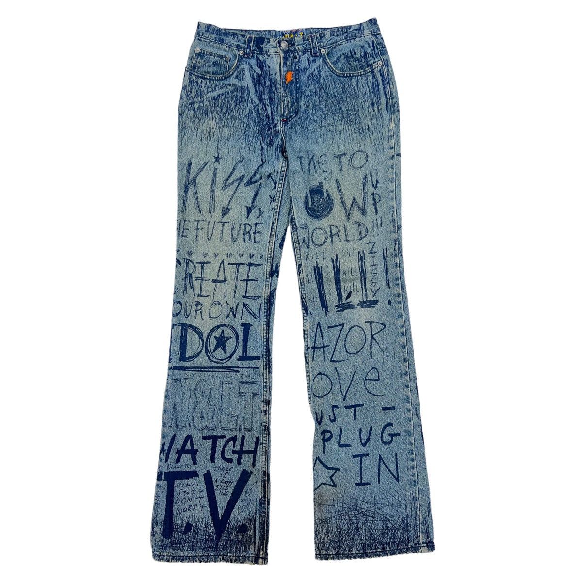 W&LT × Walter Van Beirendonck W & LT SS98 “Fetish For Beauty” Graffiti Denim Pants & bag Size US 32 / EU 48 - 2 Thumbnail