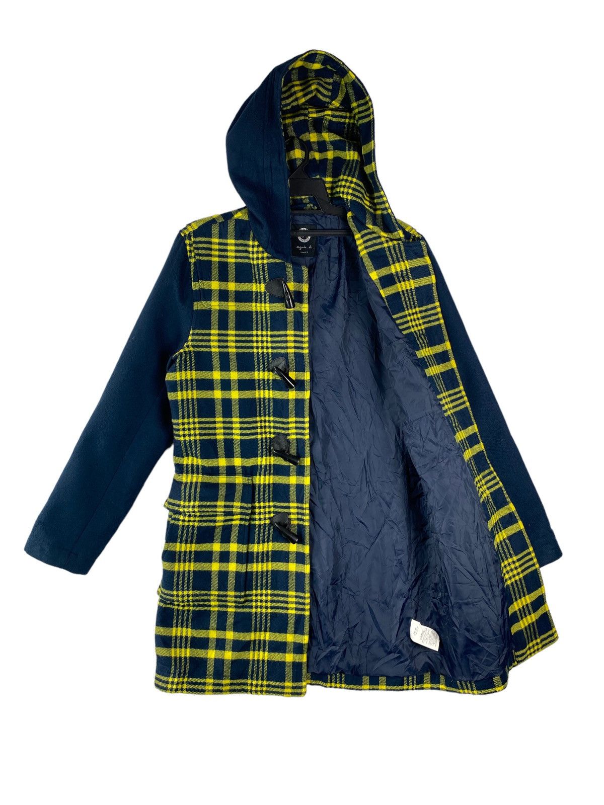 Vintage × agnes b. Vtg 90s AGNES B wool duffle coat yellow plaid design Size US M / EU 48-50 / 2 - 1 Thumbnail