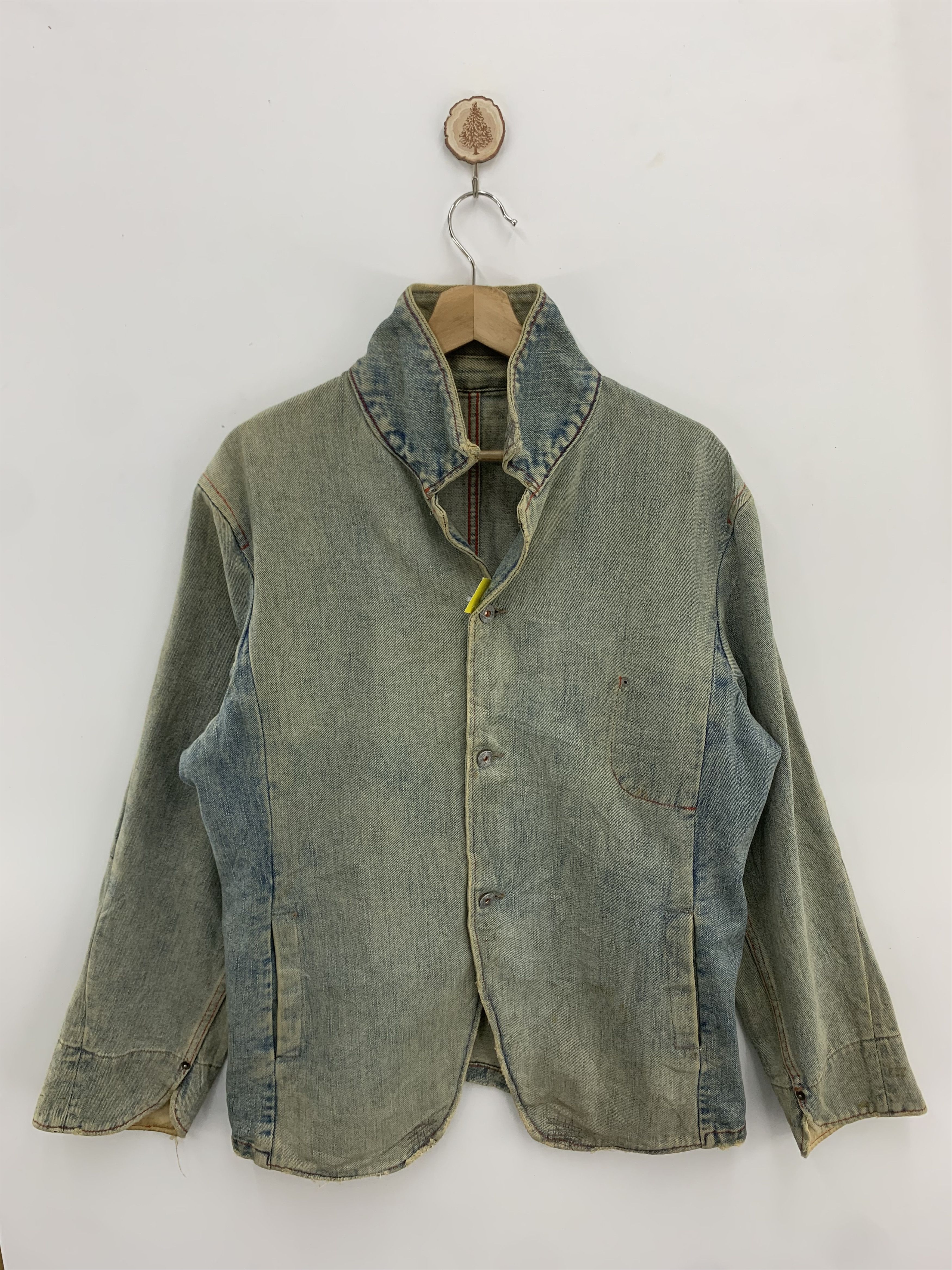 Japanese Brand Vintage Royal Blue Denim Jacket Faded Ripped Size US L / EU 52-54 / 3 - 1 Thumbnail