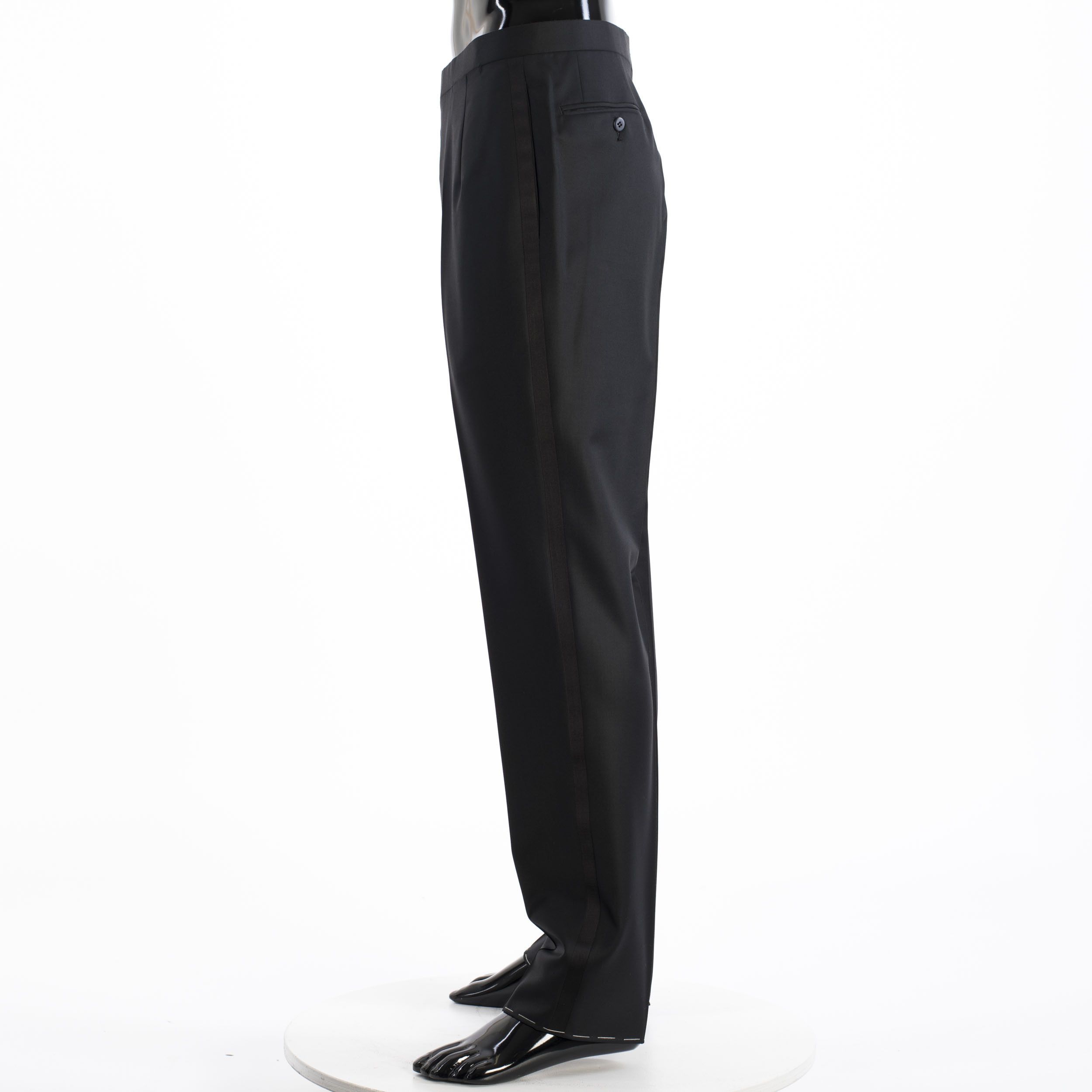 Brioni Black Madison Smoking Trousers Super 160's Virgin Wool Size 40R - 3 Thumbnail