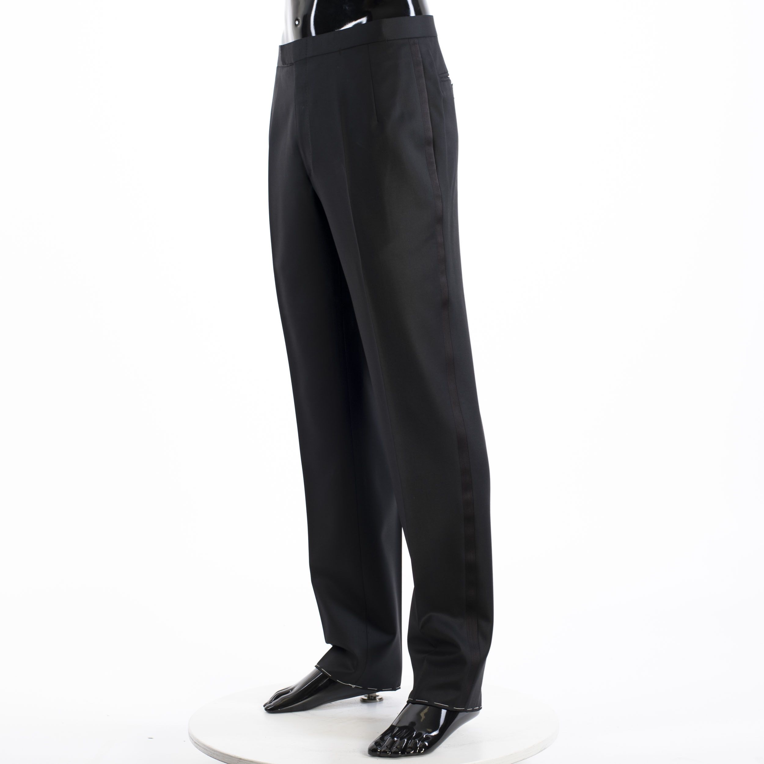 Brioni Black Madison Smoking Trousers Super 160's Virgin Wool Size 40R - 2 Thumbnail