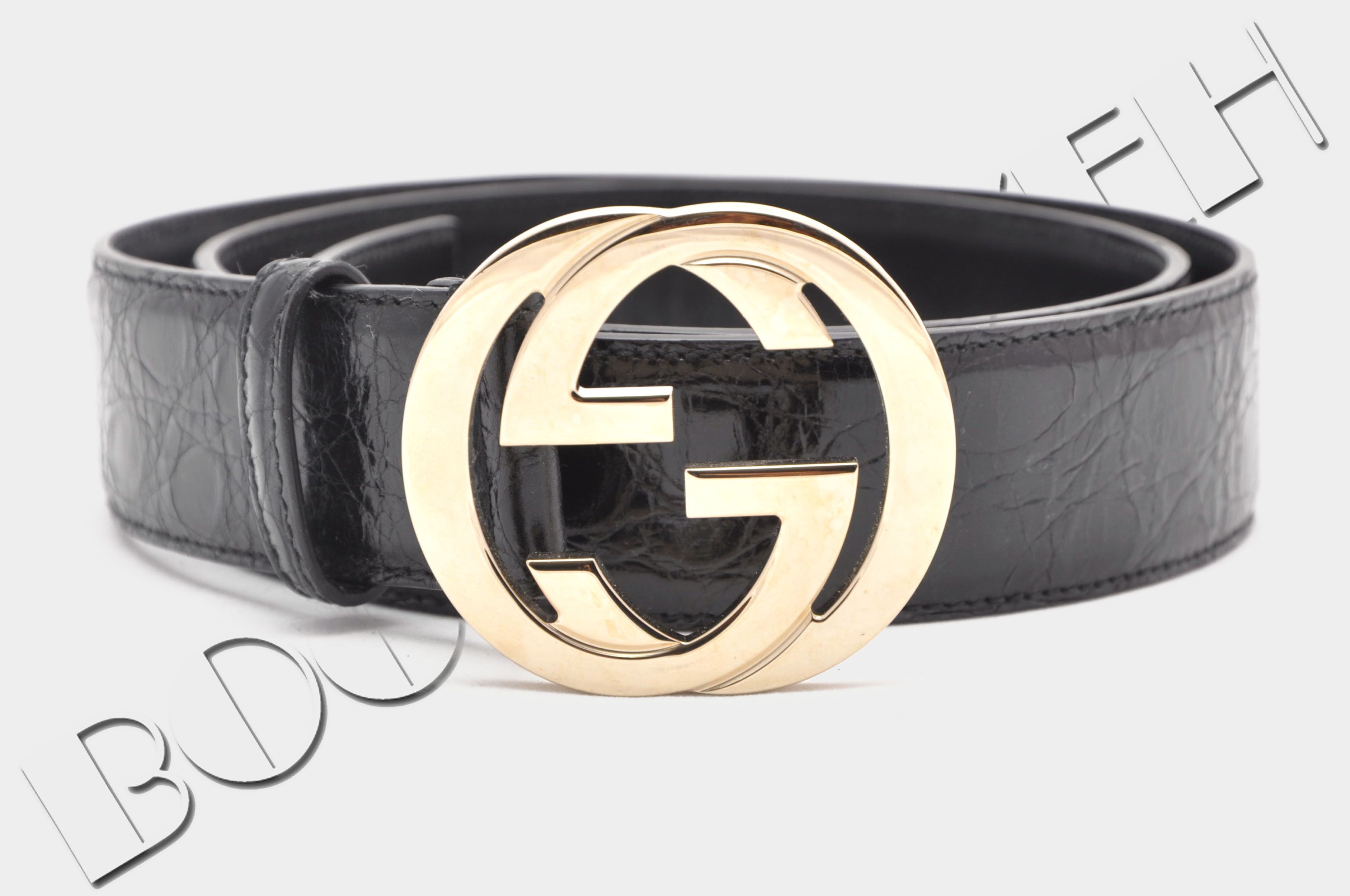 Gucci 1250$ Black Crocodile Leather Signature GG Buckle Belt Size 40 - 1 Thumbnail