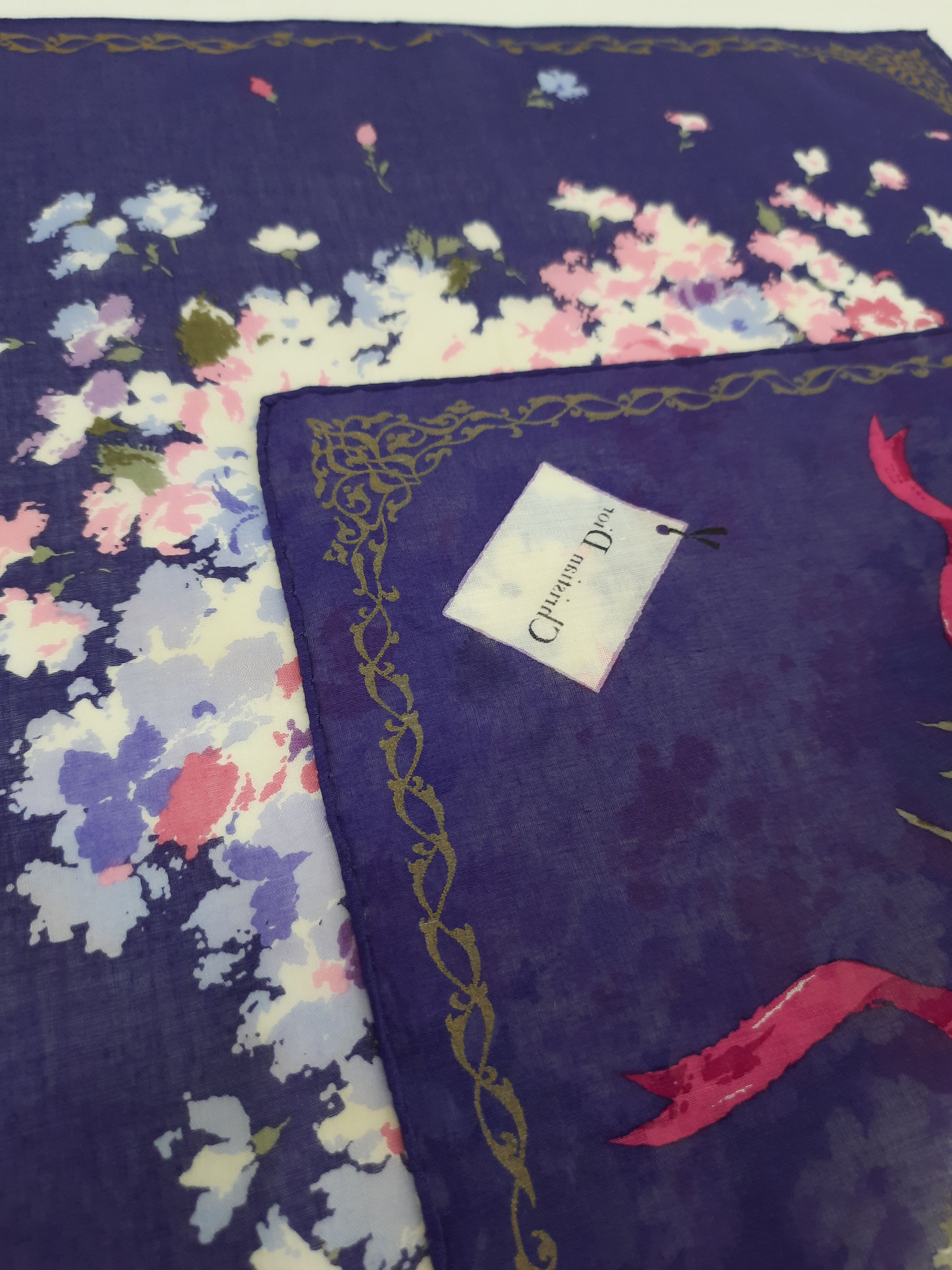 Vintage Christian Dior Flowers Handkerchief / Neckerchief Scarves
