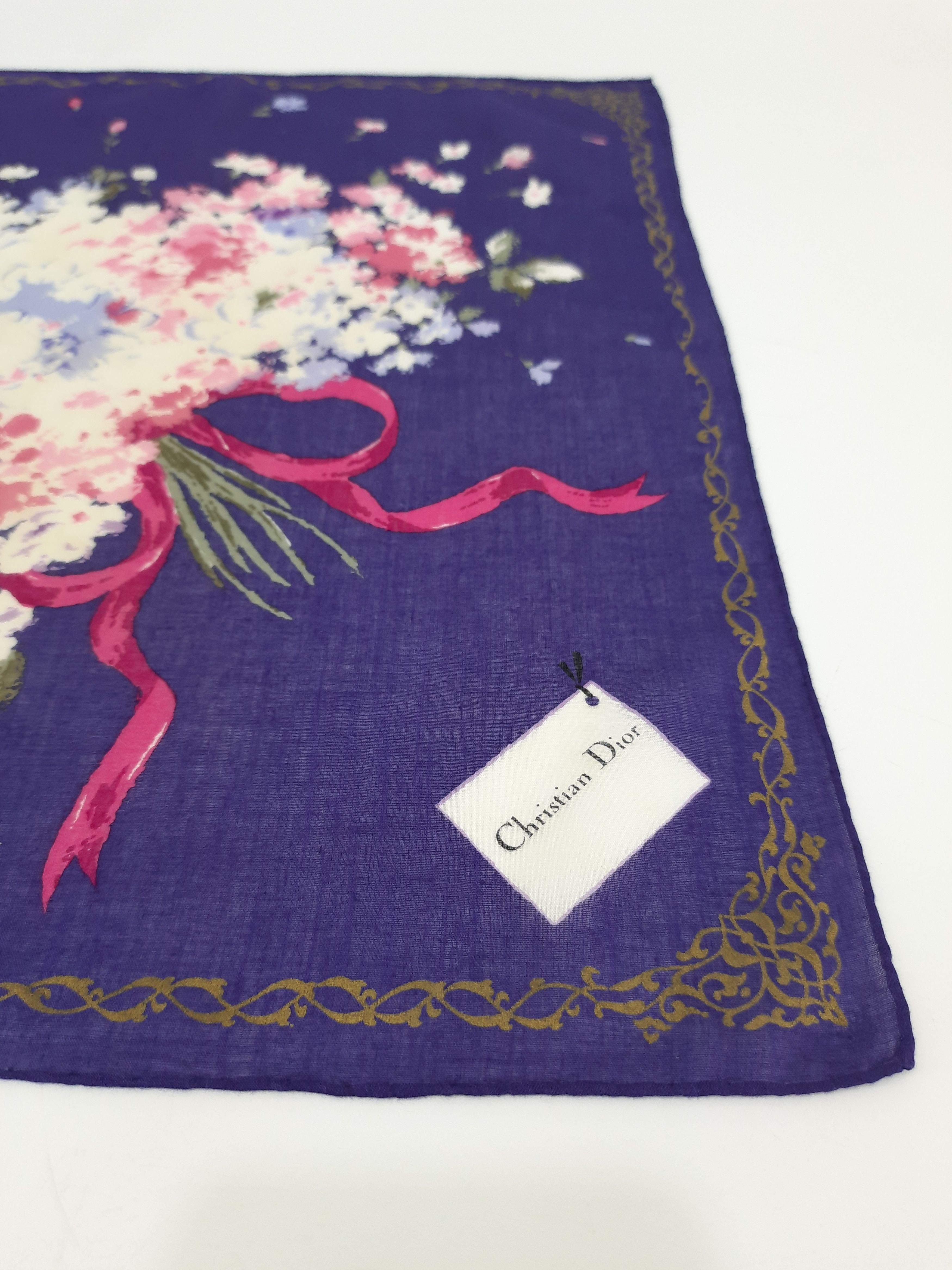 Vintage Christian Dior Flowers Handkerchief / Neckerchief Scarves