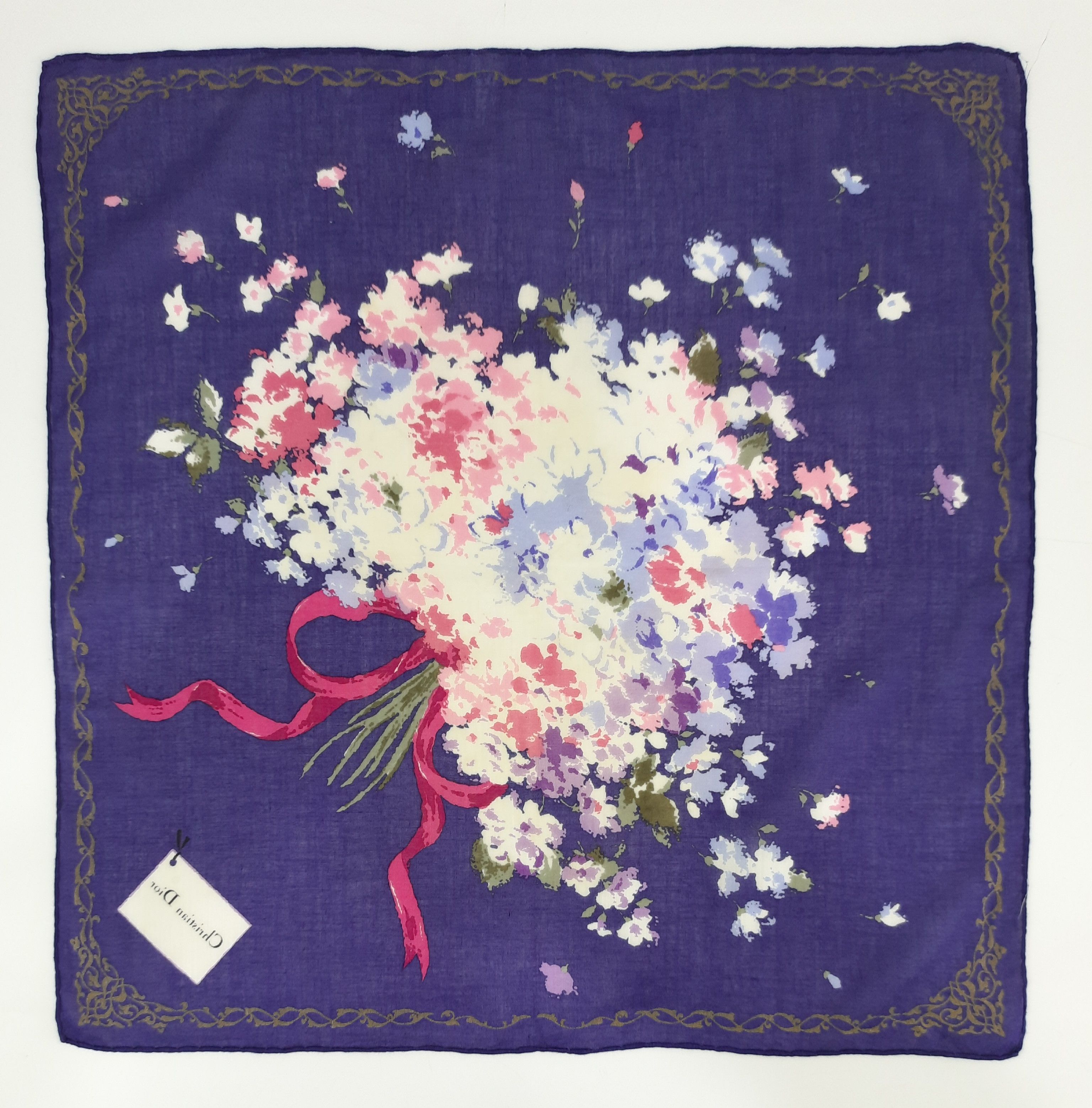 Vintage Christian Dior Flowers Handkerchief / Neckerchief Scarves