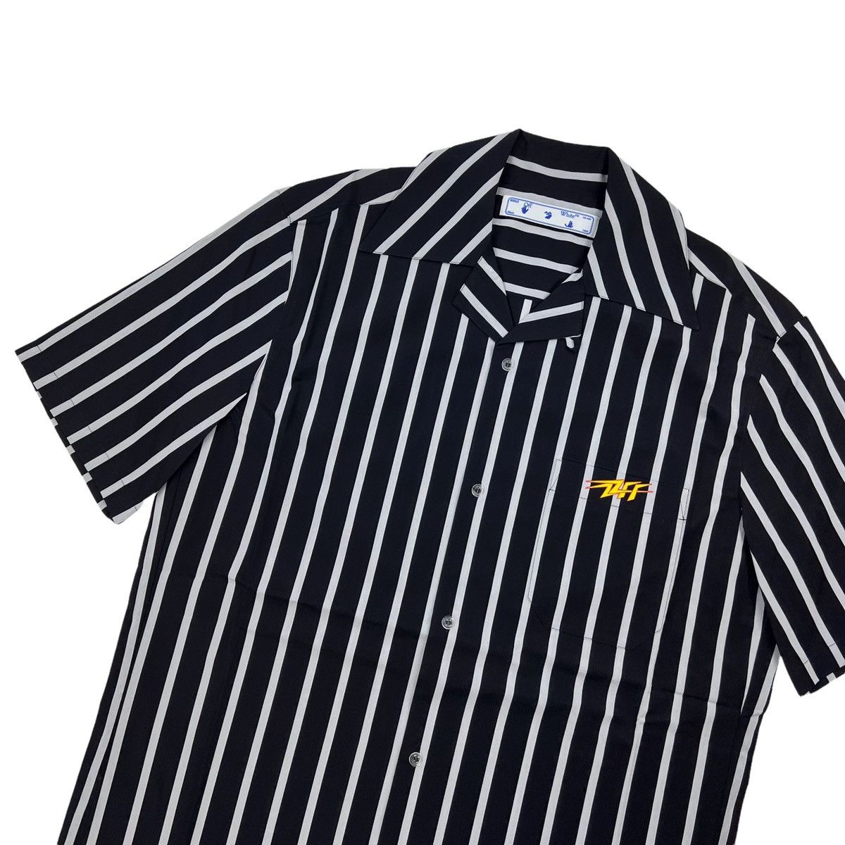image of Off White Off-White Black & White Striped Bowling Shirt, Men's (Size Small)