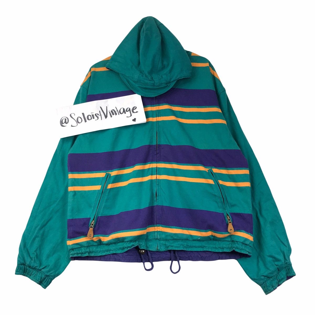 L.L. Bean Vintage 90s LL BEAN USA Reversible Stripes Hoodie Jacket Size US L / EU 52-54 / 3 - 1 Thumbnail
