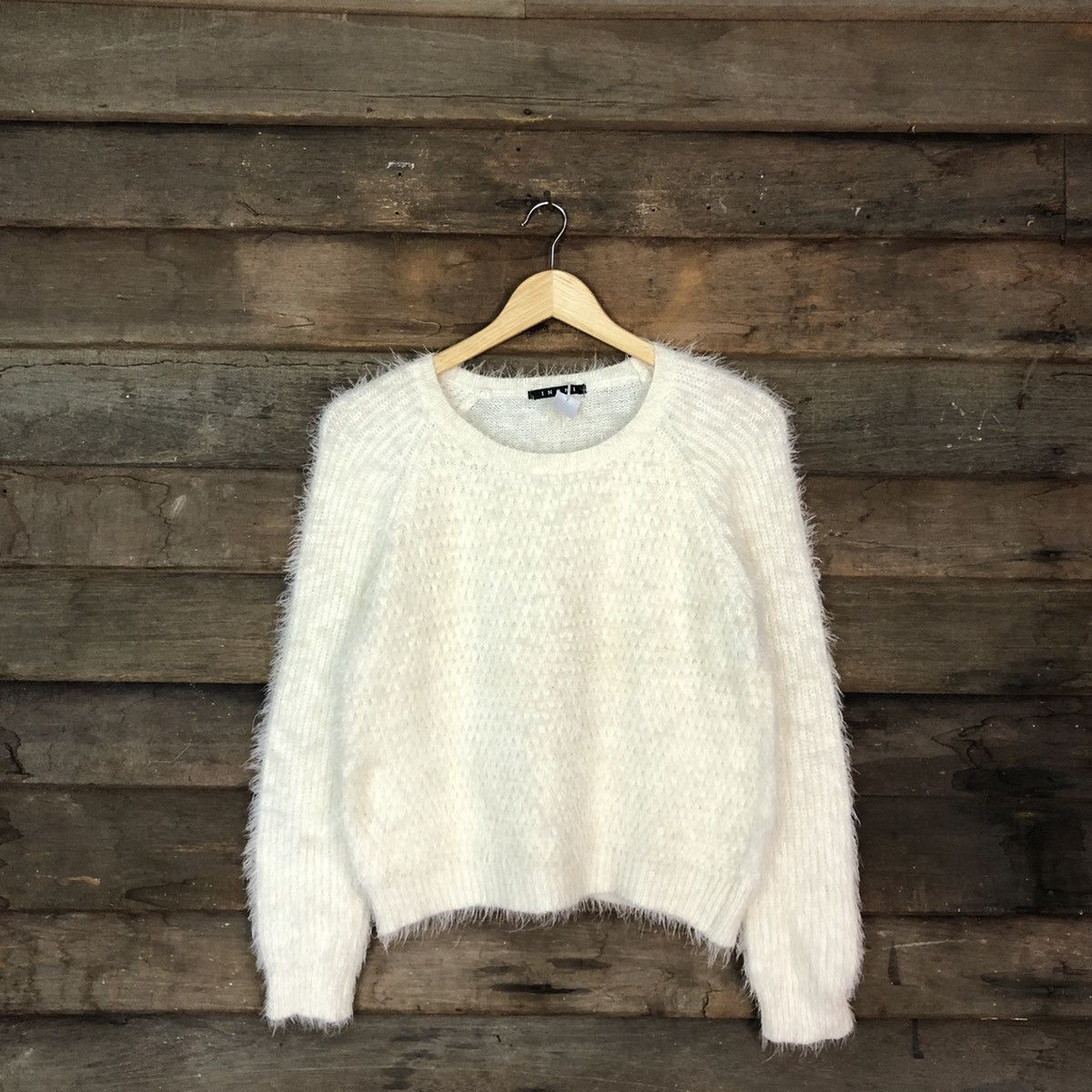 image of Homespun Knitwear Ingni White Mohair Soft Fur Shag Shaggy Knitwear C1148, Women's (Size Medium)