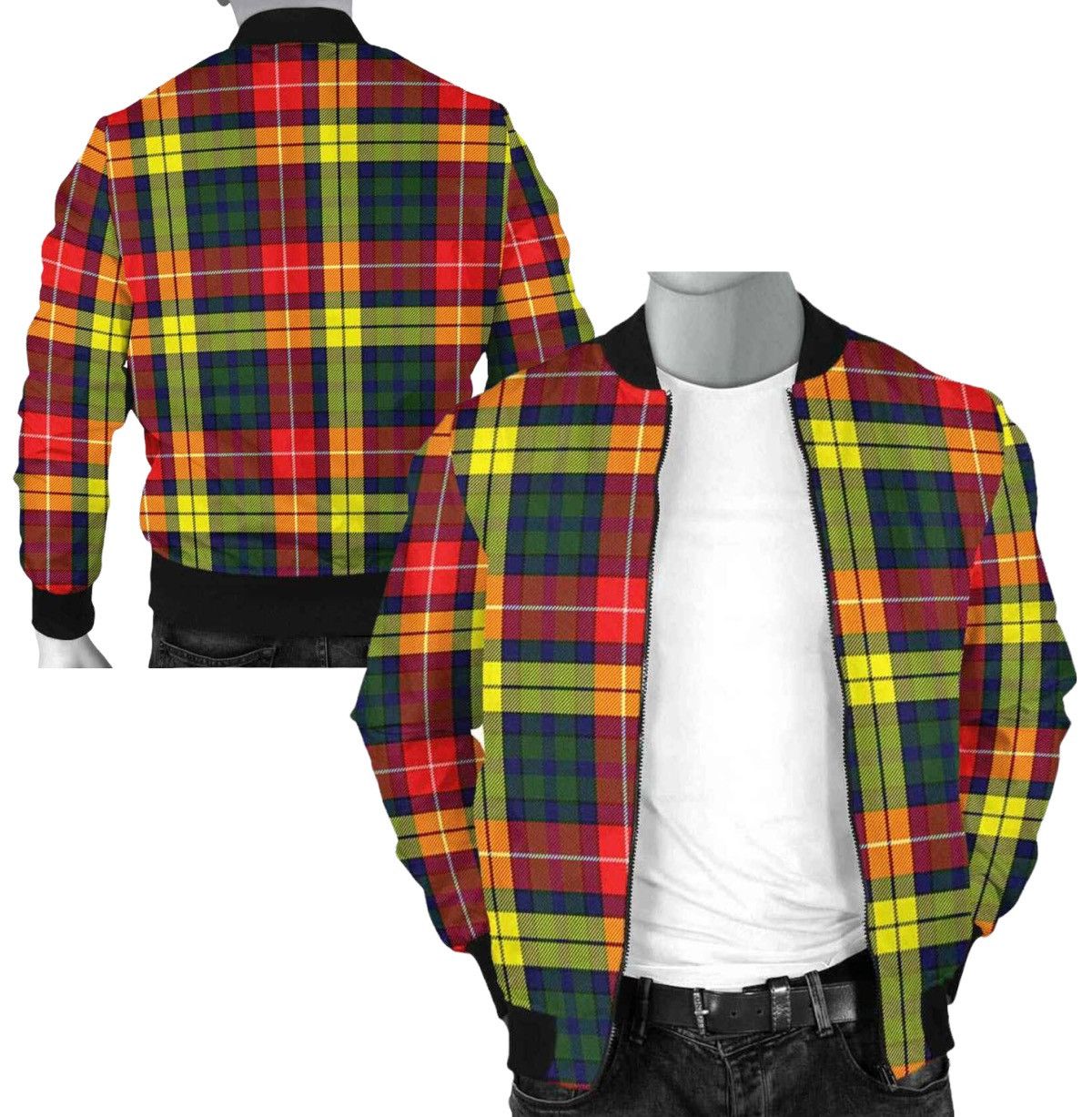 Designer Scottish Buchanan Modern Clan Tartan Bomber Jacket Size US M / EU 48-50 / 2 - 2 Thumbnail