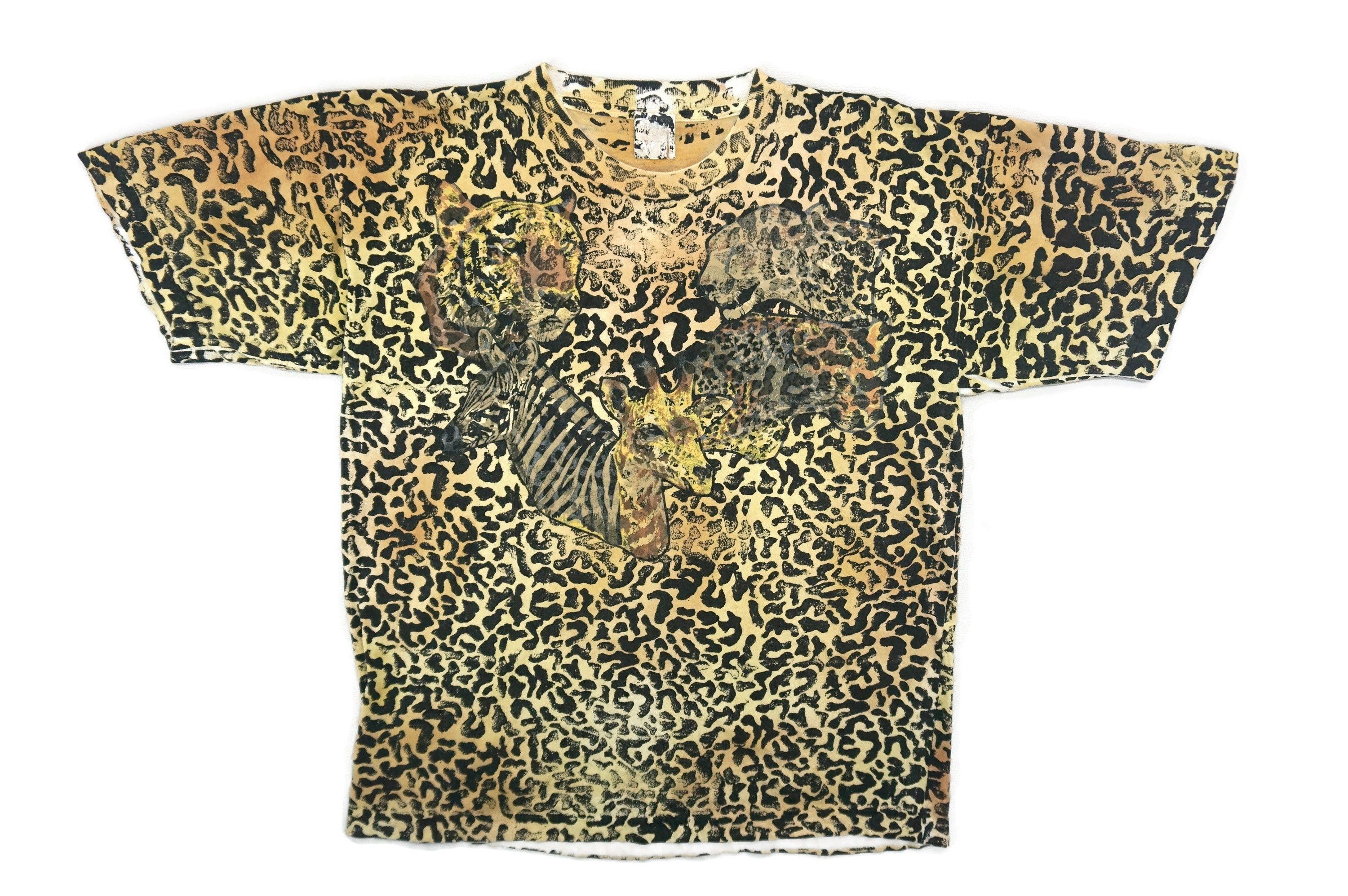 image of Animal Tee x Print All Over Me Wildlife Leopard Print Animal Print Tees in Beige Black (Size XL)