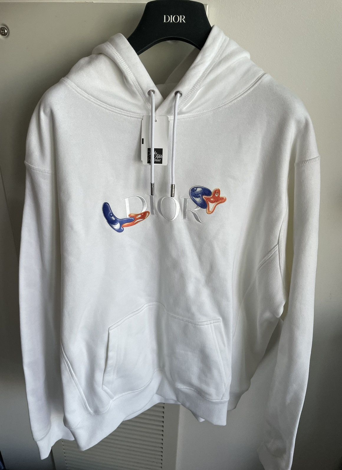 Image of Sold Out Runway $2,500 Dior X Kenny Scharf Logo Hoodie in White, Men's (Size XL)