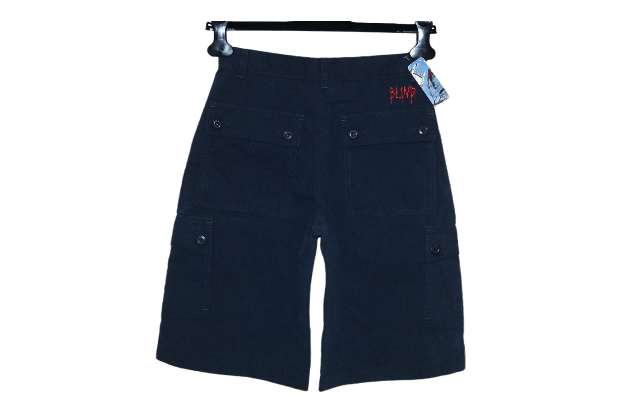 image of Hook Ups x Shortys Skateboards Og Blind Skateboards Nylon Blend Cargo Shorts in Navy (Size 26)