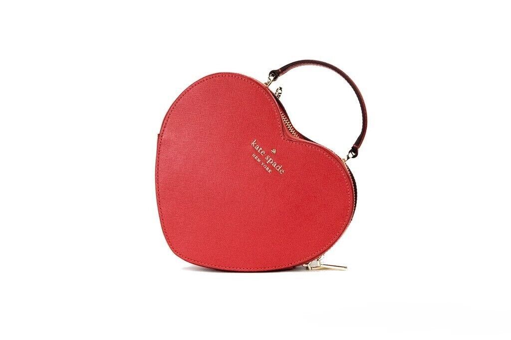 NWT Kate Spade Love Shack Heart Crossbody Purse Leather Candied Cherry Red  New