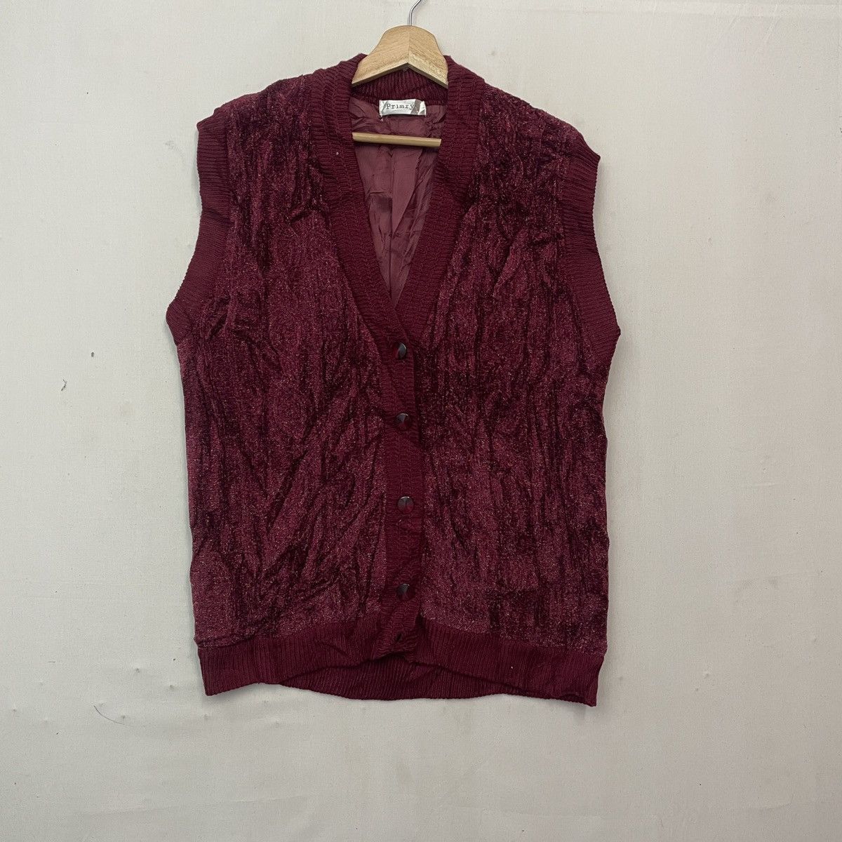 Homespun Knitwear Vintage PRIMARY Red Colour Sleeveless Cardigan Size US M / EU 48-50 / 2 - 1 Thumbnail