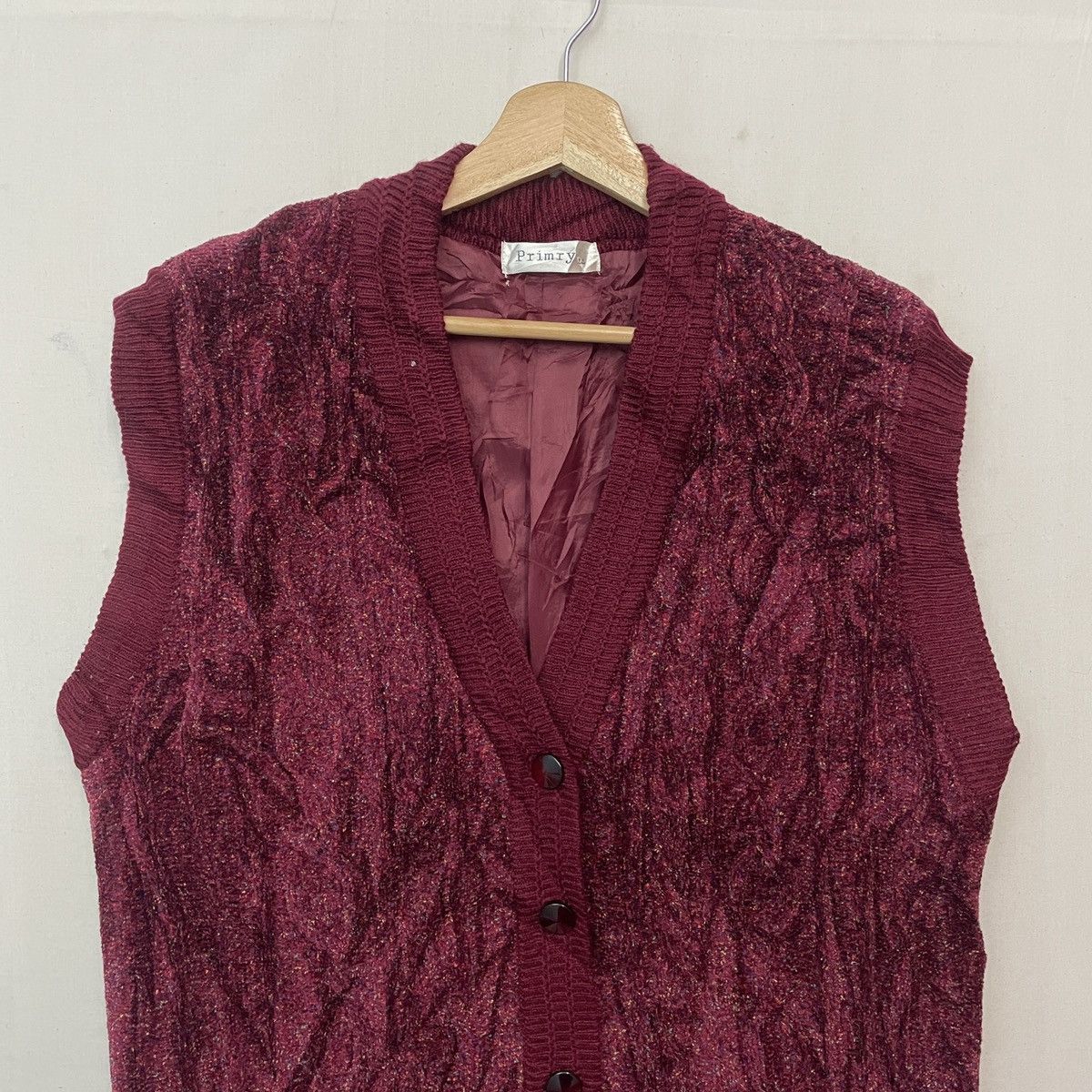 Homespun Knitwear Vintage PRIMARY Red Colour Sleeveless Cardigan Size US M / EU 48-50 / 2 - 2 Thumbnail