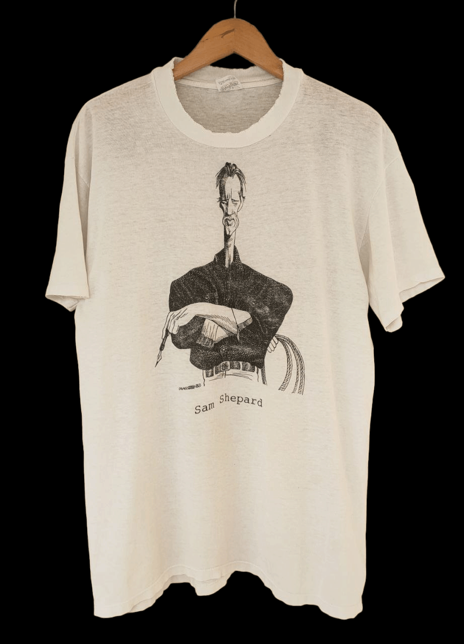 image of Movie x Star Of Hollywood 1988 VTG Sam Shepard Cartoon T, Tag Stedman in White, Men's (Size Medium)