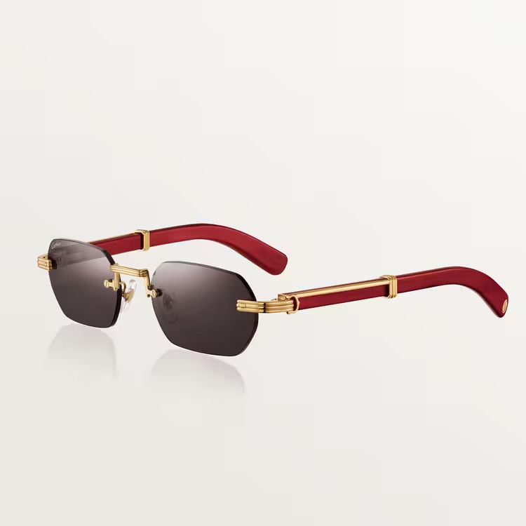 Pre-owned Cartier X Clear Metals Cartier Sunglasses Buffs Wood Gold Silver Esw00604 In Red