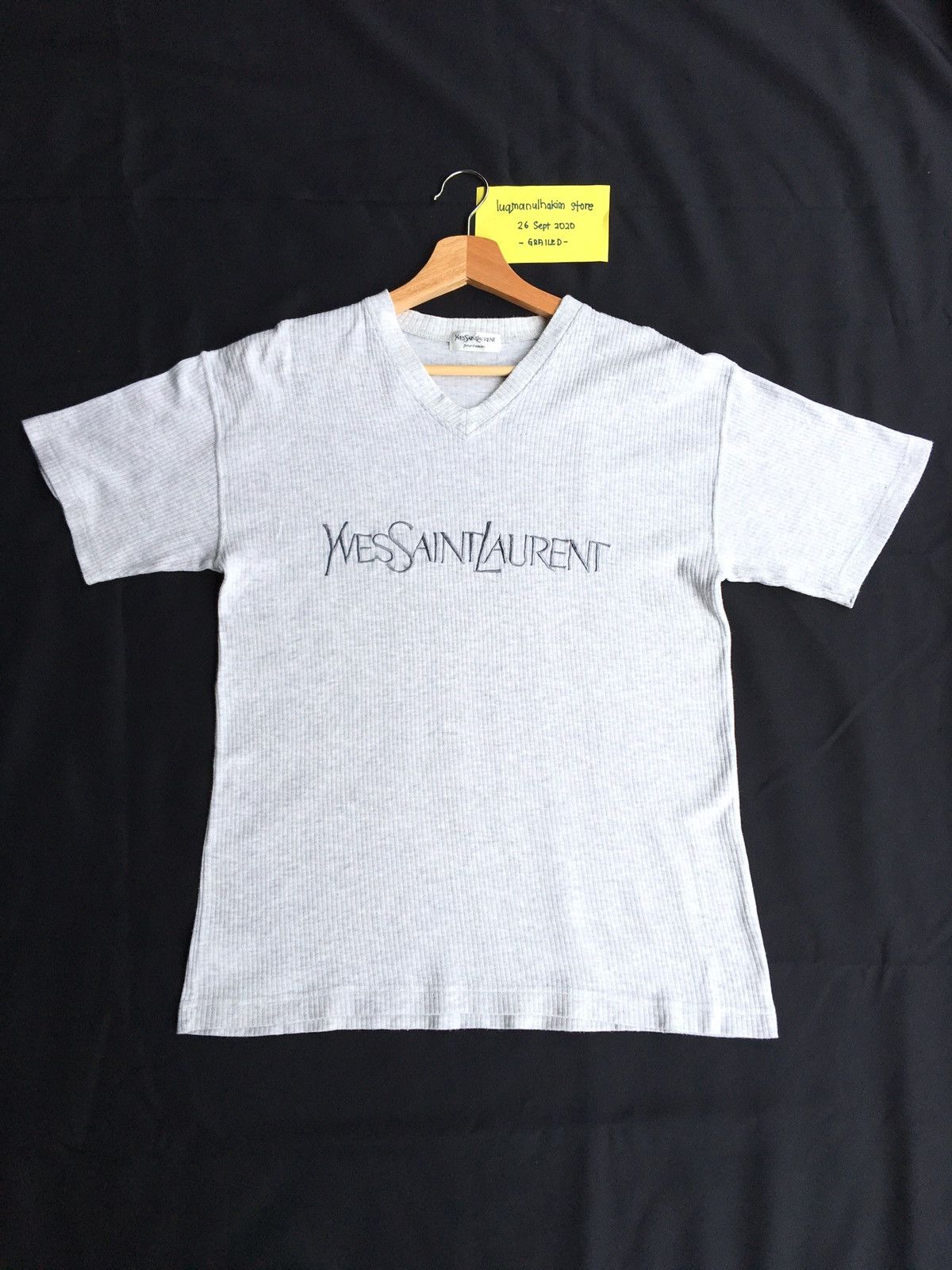 Rare YSL Yves Saint Laurent Embroidred Logo Spellout Tshirt