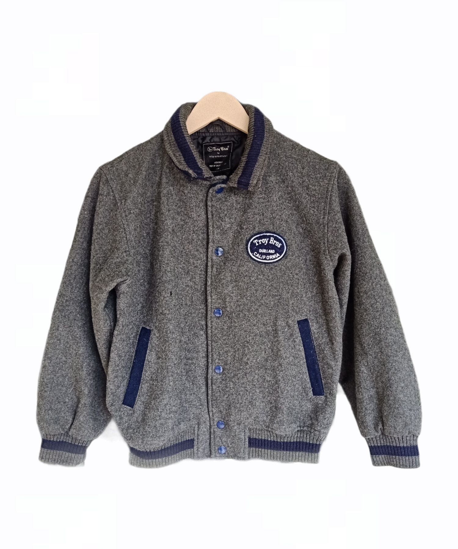 image of Troy Bros California Wool Varsity Jacket in Dark Grey, Men's (Size Small)