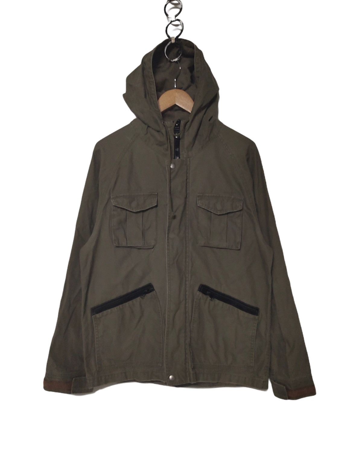 image of Vintage Alli Design Wear Original Multy Pocket Jacket With Hoodies in Brown, Men's (Size Medium)