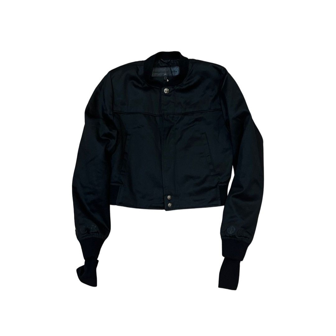 image of Chrome Hearts Bella Hadid Cropped Fuck You Leather Patch Jacket in Black, Women's (Size Medium)