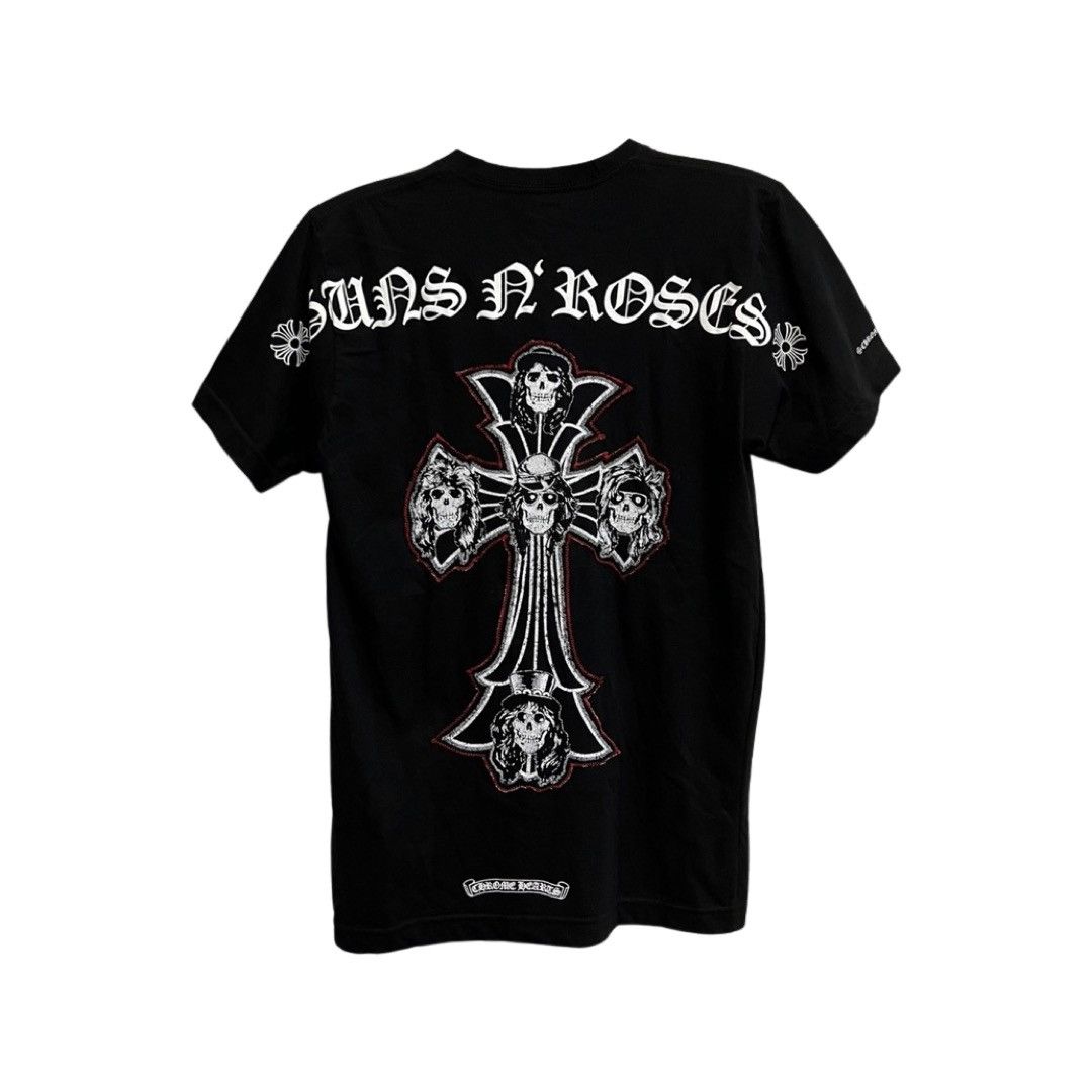image of Chrome Hearts x Guns N Roses Embroidery Cross Shoulder Logo Tee in Black, Men's (Size Small)