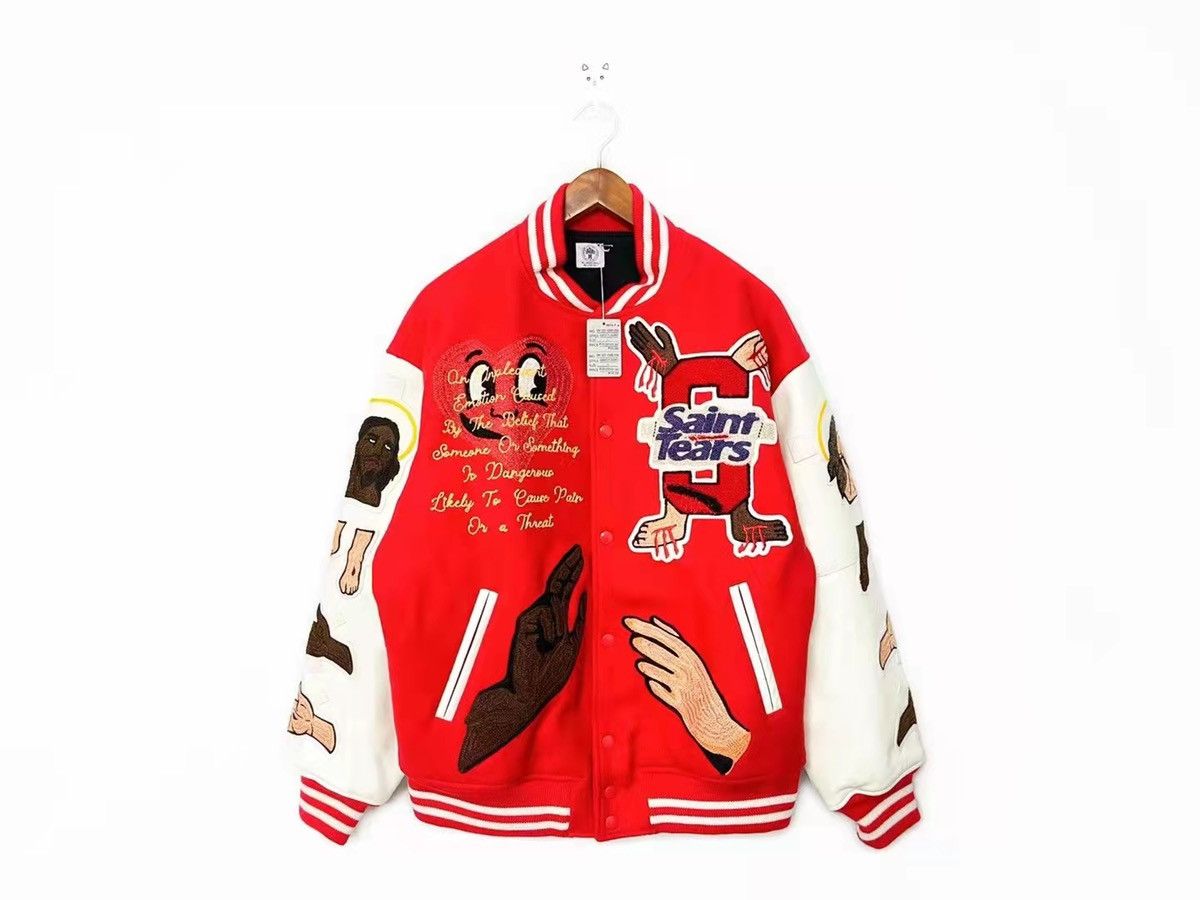 image of Denim Tears x Saint Michael Letterman Varsity Stadium Jacket Red, Men's (Size Large)