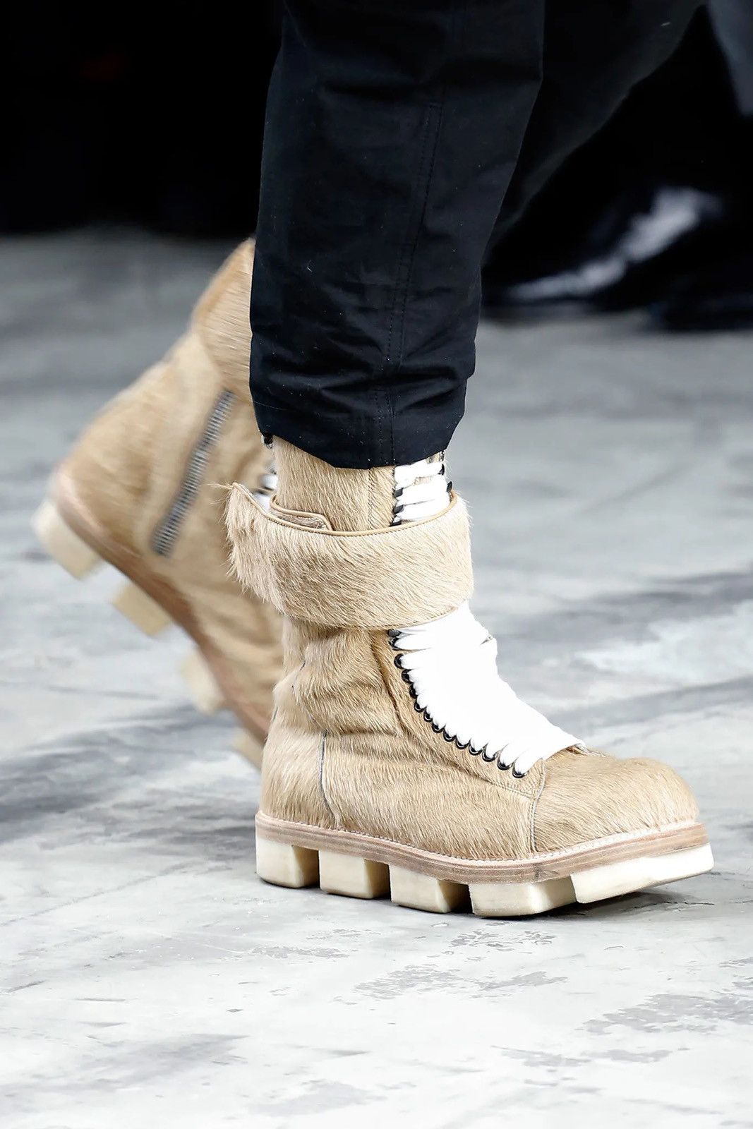 image of Rick Owens Fw13 Ponyhair Plinth Runway Boot in Beige, Men's (Size 12)