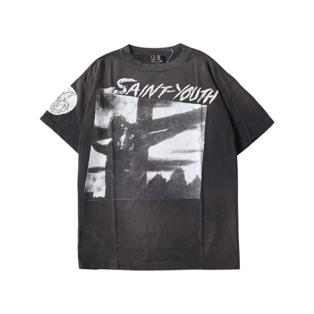 image of Saint Michael x Vintage Mx6 Crucifix Sonic Youth Bad Moon Rising Tee in Black, Men's (Size Medium)
