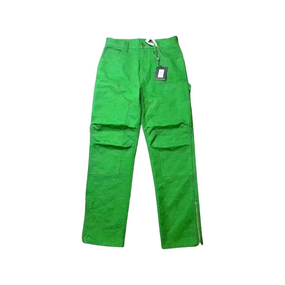 image of Louis Vuitton x Virgil Abloh Monogram Workwear Carpenter Denim Pants in Green, Men's (Size 31)