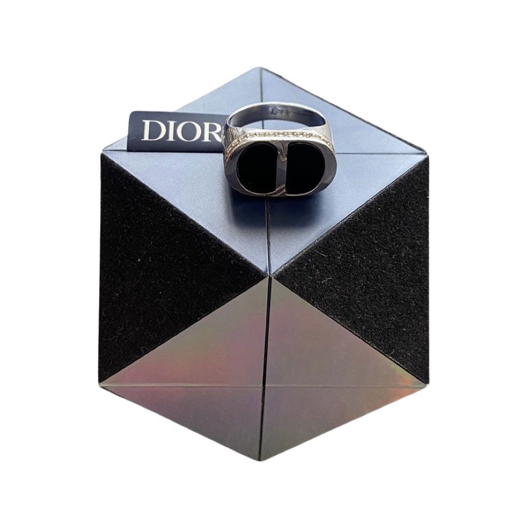 image of Dior Onyx Crystal Cd Icon Ring in Black, Men's