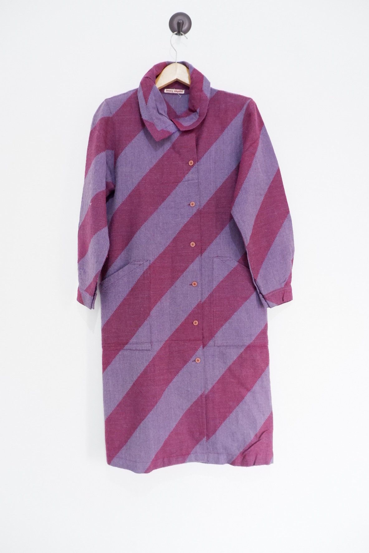 Issey Miyake Vintage 80s Issey Miyake Big Striped Wool Coat Size M / US 6-8 / IT 42-44 - 2 Thumbnail