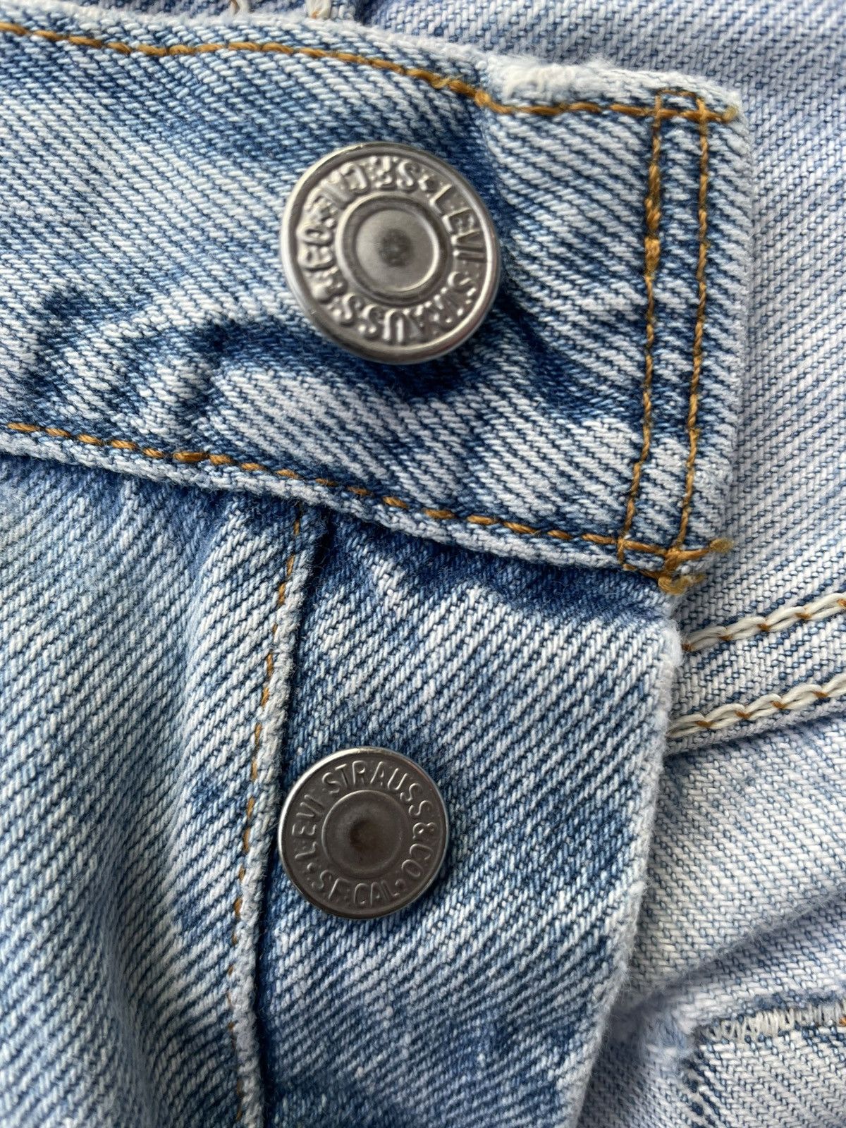 Le Grande Bleu (L.G.B.) Levis 501 e Usa Vintage 1995 Aging Distressed Denim Size US 30 / EU 46 - 21 Thumbnail