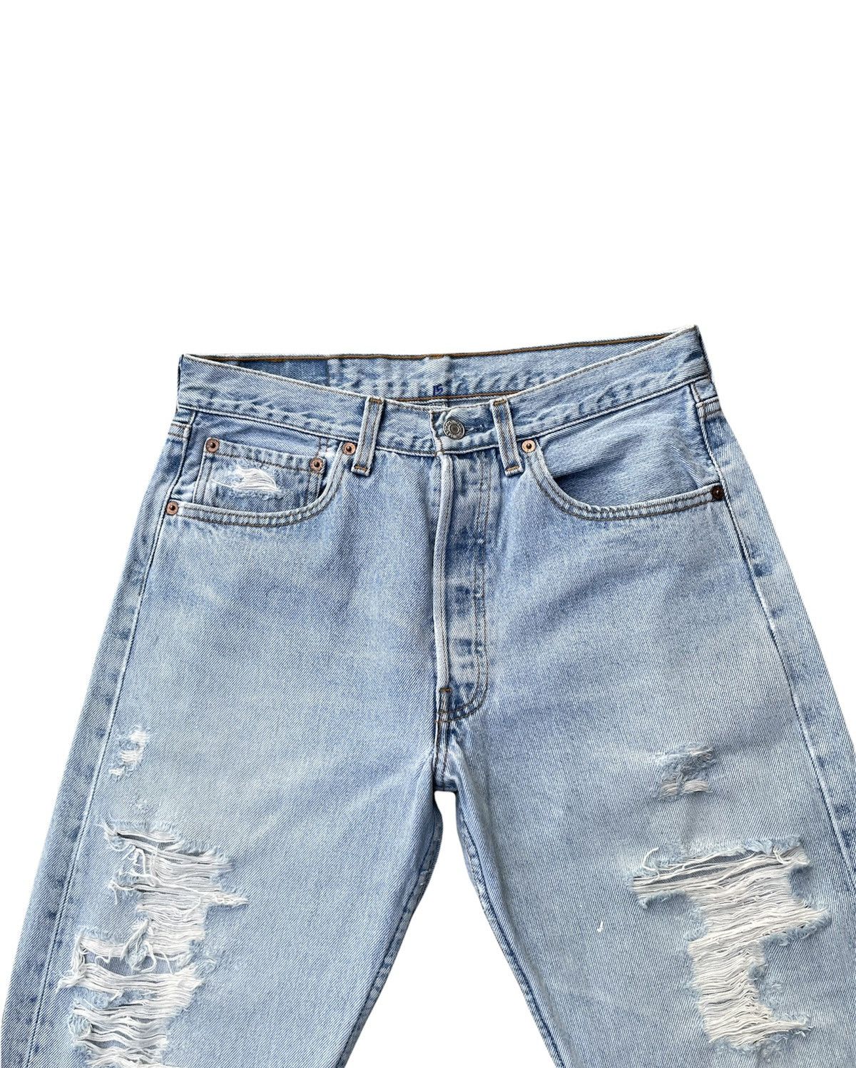 Le Grande Bleu (L.G.B.) Levis 501 e Usa Vintage 1995 Aging Distressed Denim Size US 30 / EU 46 - 6 Thumbnail