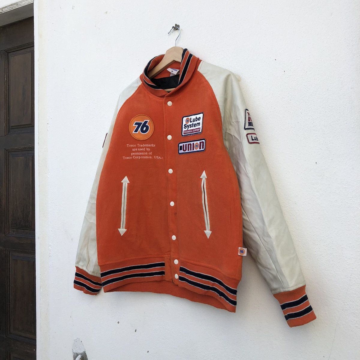 Leather VARSITY JACKET LEATHER SLEEVE 76 LUBRICANTS BIG LOGO Size US M / EU 48-50 / 2 - 3 Thumbnail