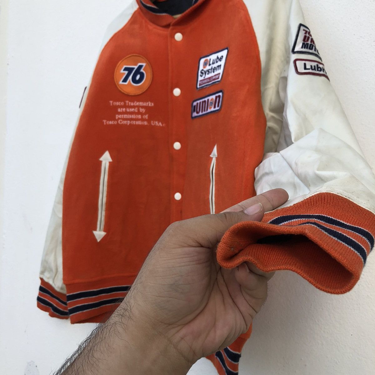 Leather VARSITY JACKET LEATHER SLEEVE 76 LUBRICANTS BIG LOGO Size US M / EU 48-50 / 2 - 7 Thumbnail