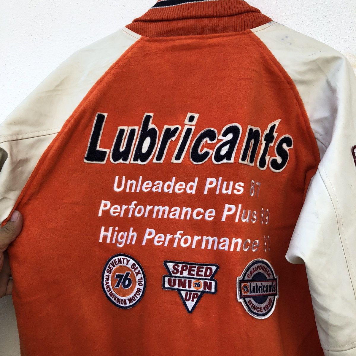 Leather VARSITY JACKET LEATHER SLEEVE 76 LUBRICANTS BIG LOGO Size US M / EU 48-50 / 2 - 10 Thumbnail