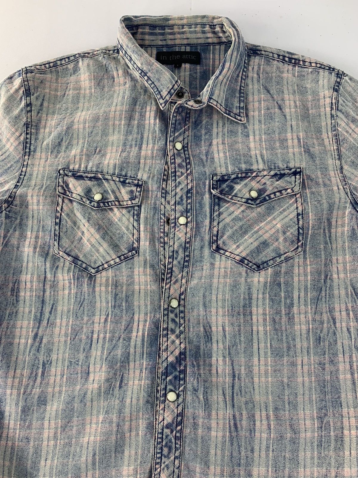 In The Attic 90s In The Attic Faded Plaid Checked Denim Button Up Shirt Size L / US 10 / IT 46 - 1 Thumbnail