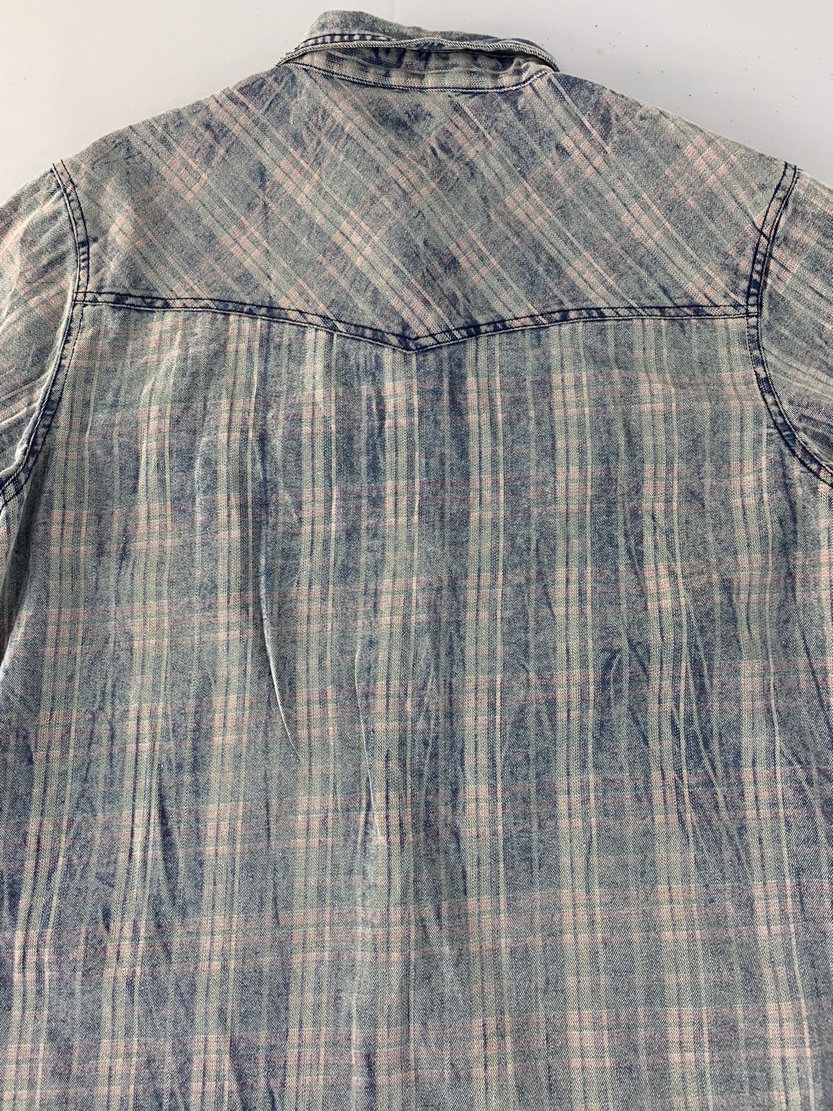 In The Attic 90s In The Attic Faded Plaid Checked Denim Button Up Shirt Size L / US 10 / IT 46 - 4 Thumbnail