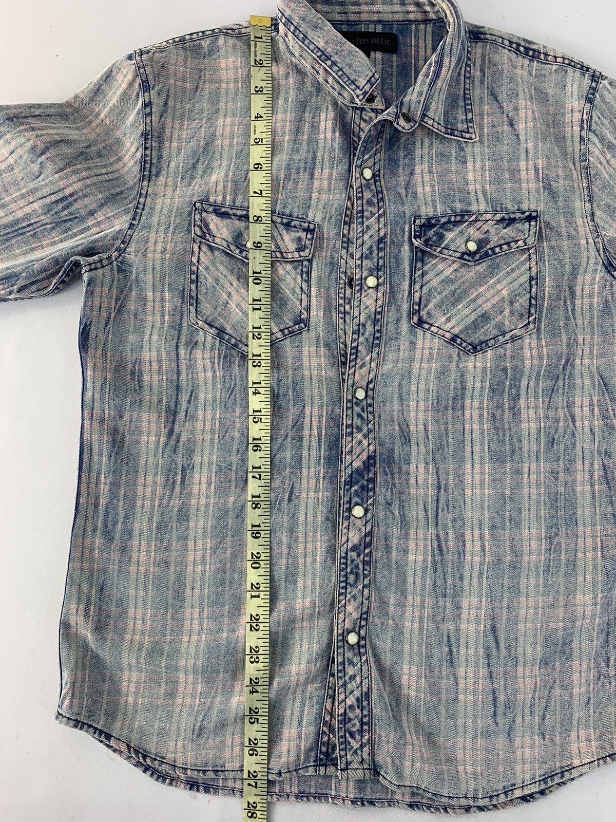In The Attic 90s In The Attic Faded Plaid Checked Denim Button Up Shirt Size L / US 10 / IT 46 - 6 Thumbnail