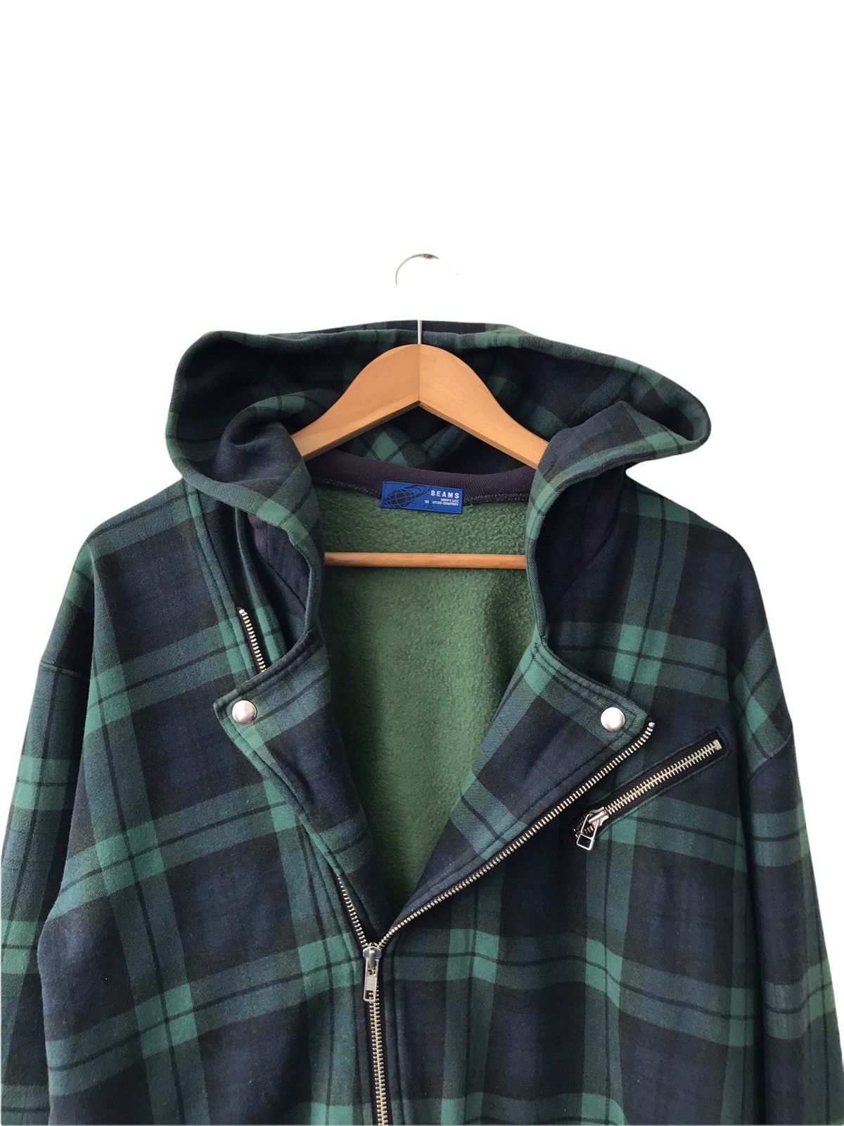 Beams Plus Beams Double Collar Zip Up Checkered Hoodie Size US L / EU 52-54 / 3 - 6 Thumbnail