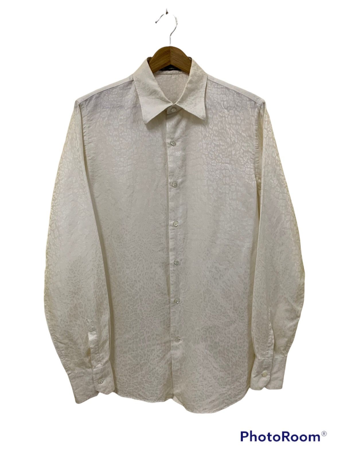 image of Roberto Cavalli Loepard Silk Longsleeve Button Up in Cream, Men's (Size Large)