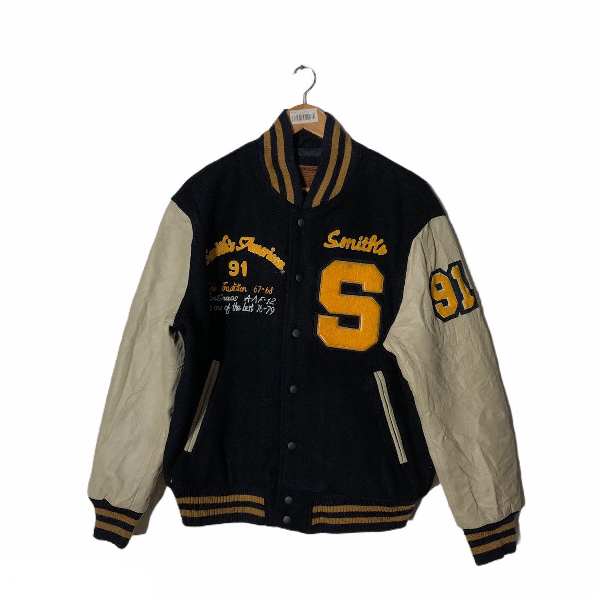The Smiths Vintage 90 Varsity Leather Jacket Smith's American Big Logo Size US L / EU 52-54 / 3 - 2 Thumbnail