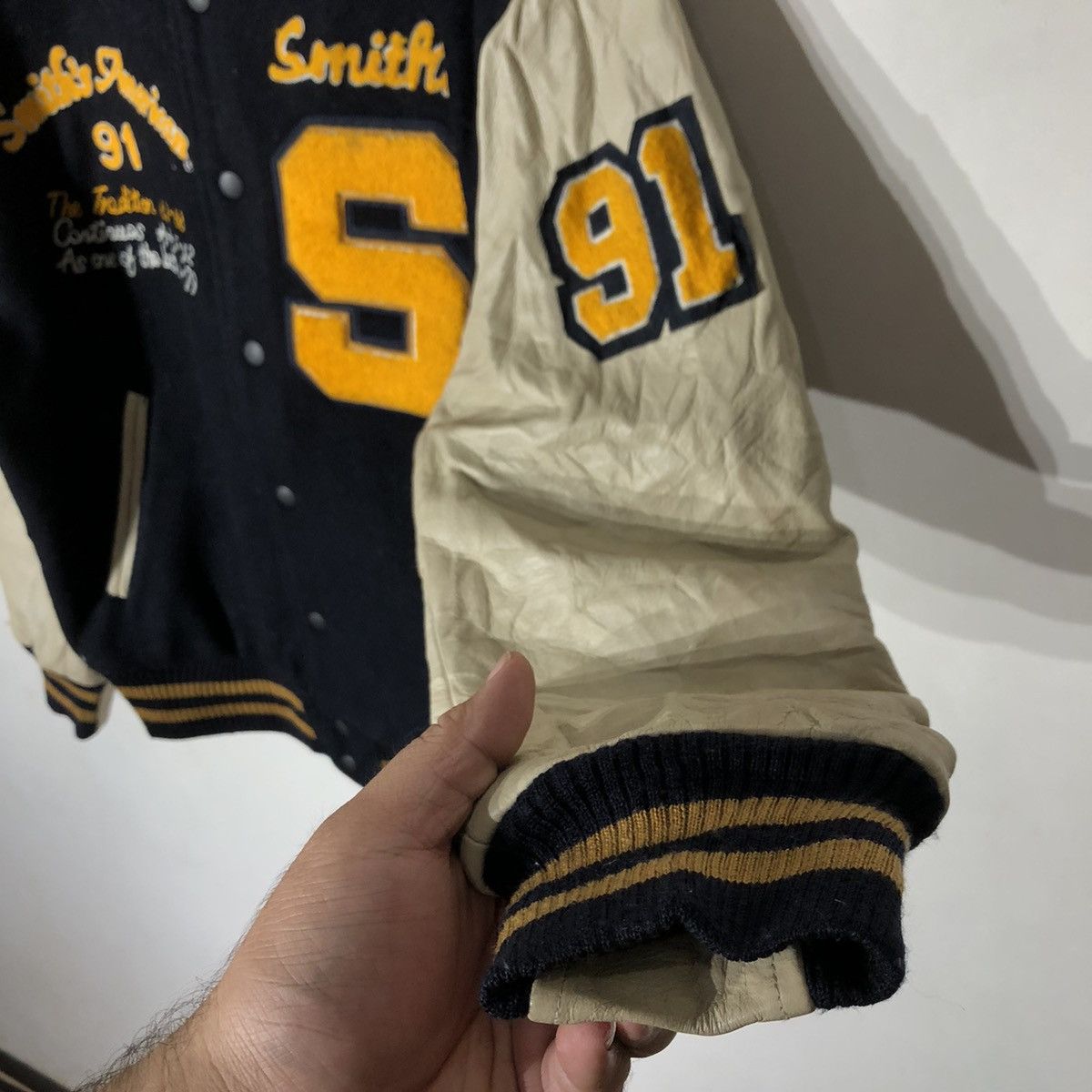 The Smiths Vintage 90 Varsity Leather Jacket Smith's American Big Logo Size US L / EU 52-54 / 3 - 7 Thumbnail