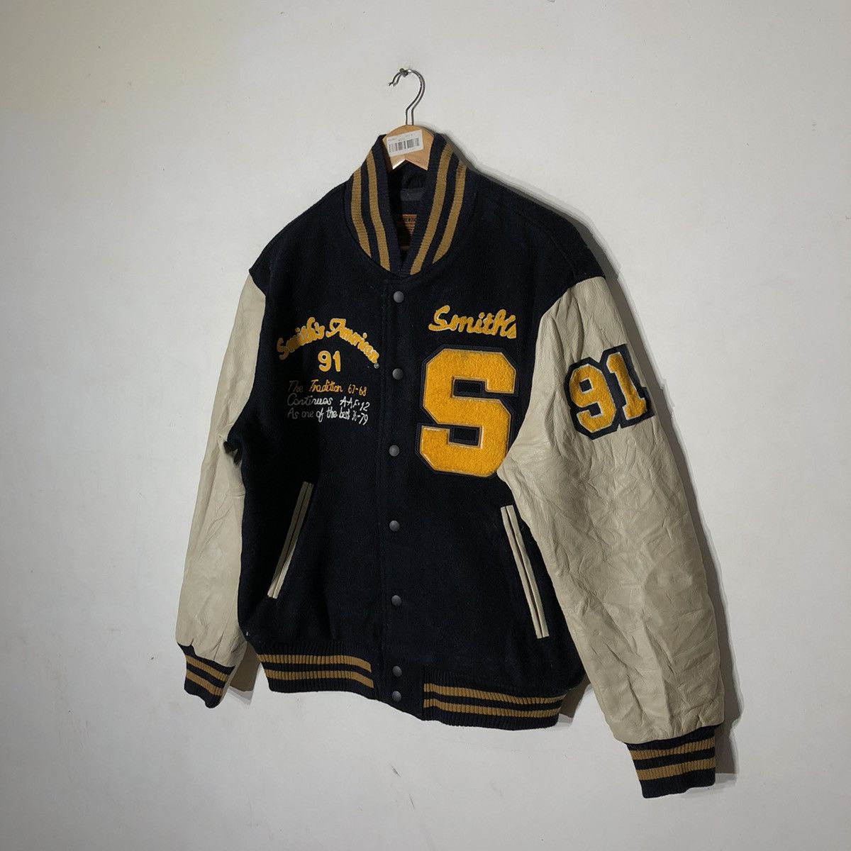 The Smiths Vintage 90 Varsity Leather Jacket Smith's American Big Logo Size US L / EU 52-54 / 3 - 3 Thumbnail