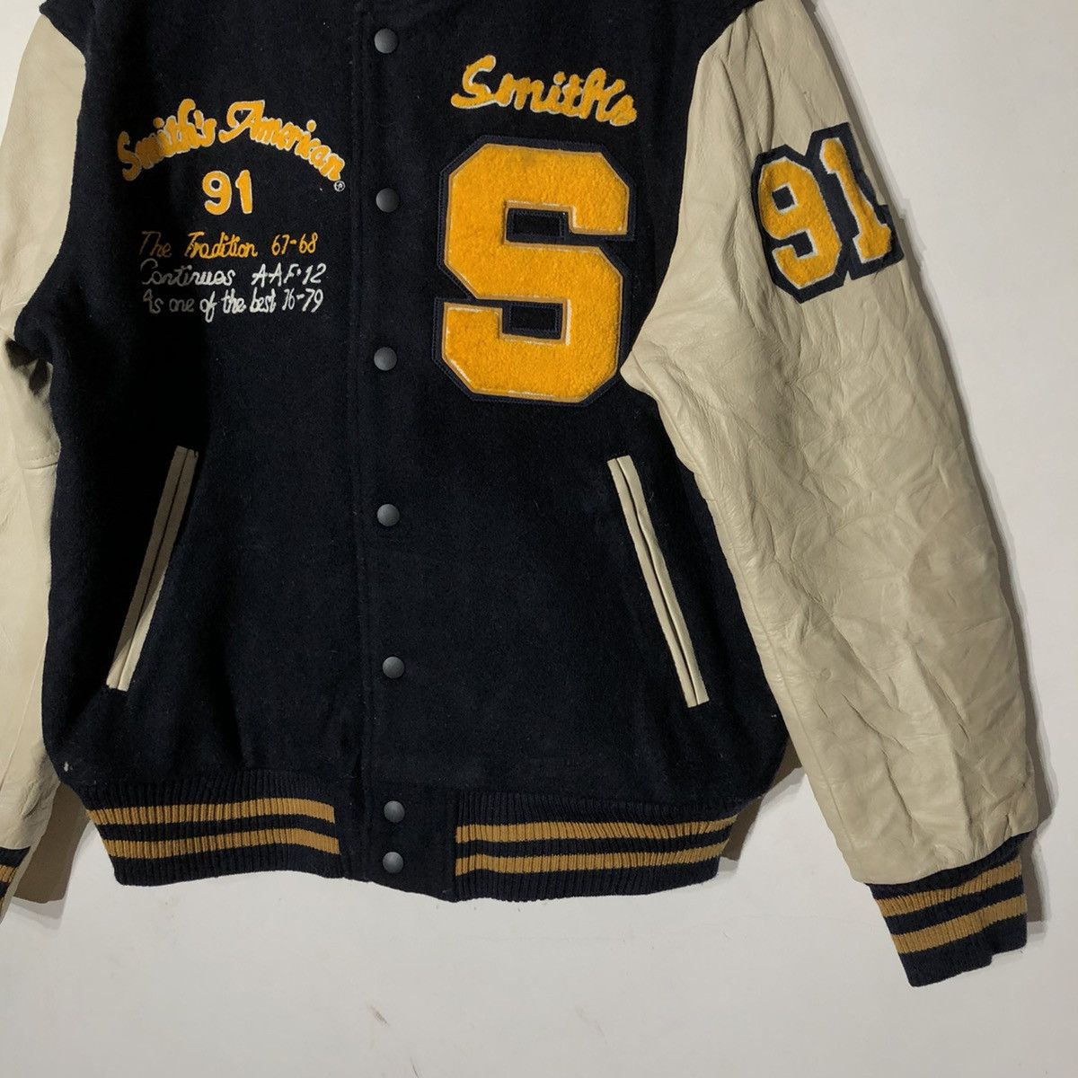 The Smiths Vintage 90 Varsity Leather Jacket Smith's American Big Logo Size US L / EU 52-54 / 3 - 6 Thumbnail