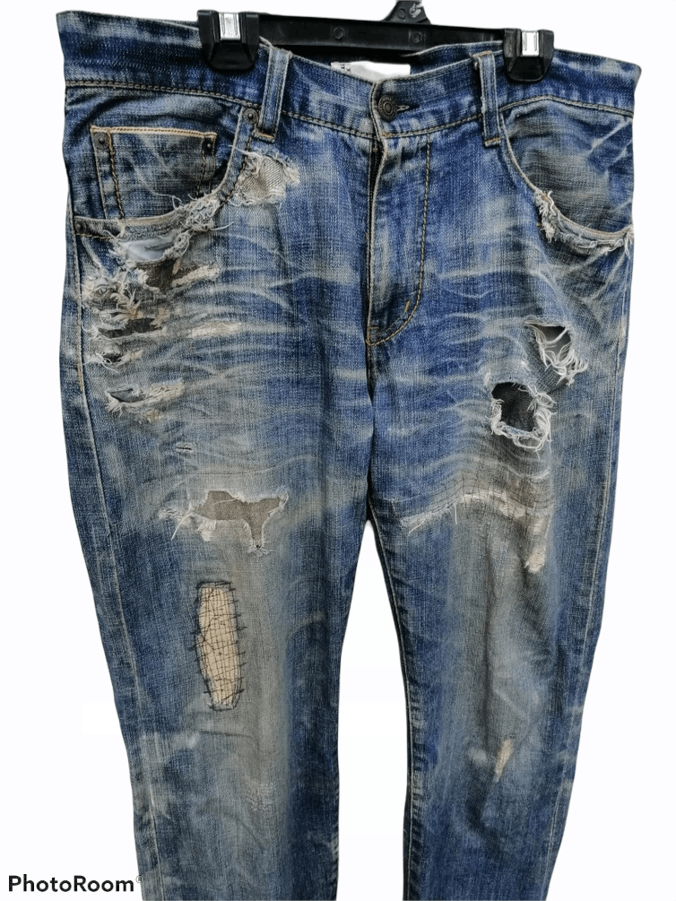 Global Work × Japanese Brand Global Work Selvedge Patches Design Straight Fit Size US 33 - 3 Thumbnail