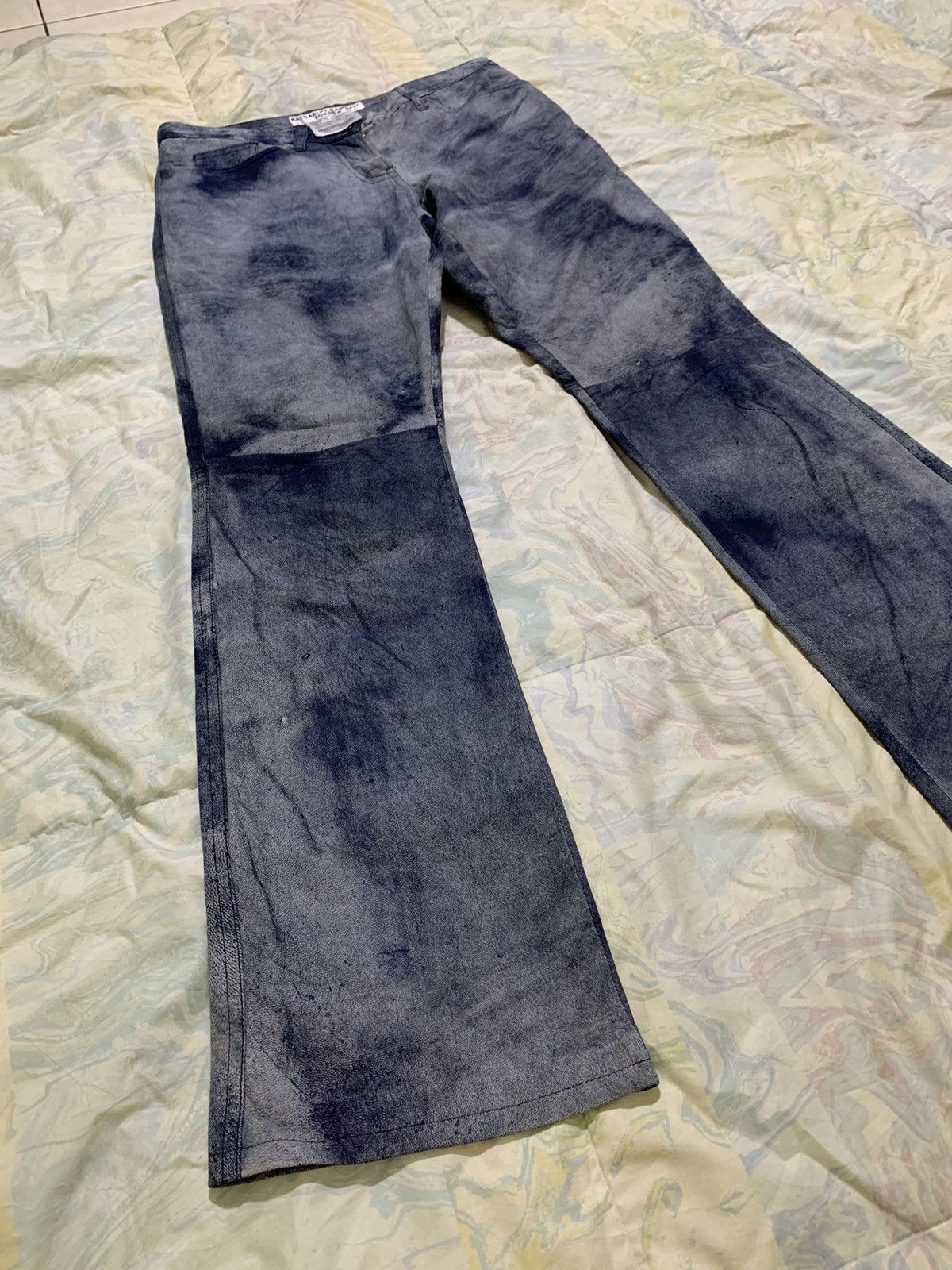 Katharine Hamnett London 💥Rare vintage 90s Khatarine hamnett goatskin flare dye pant Size 29" - 8 Thumbnail