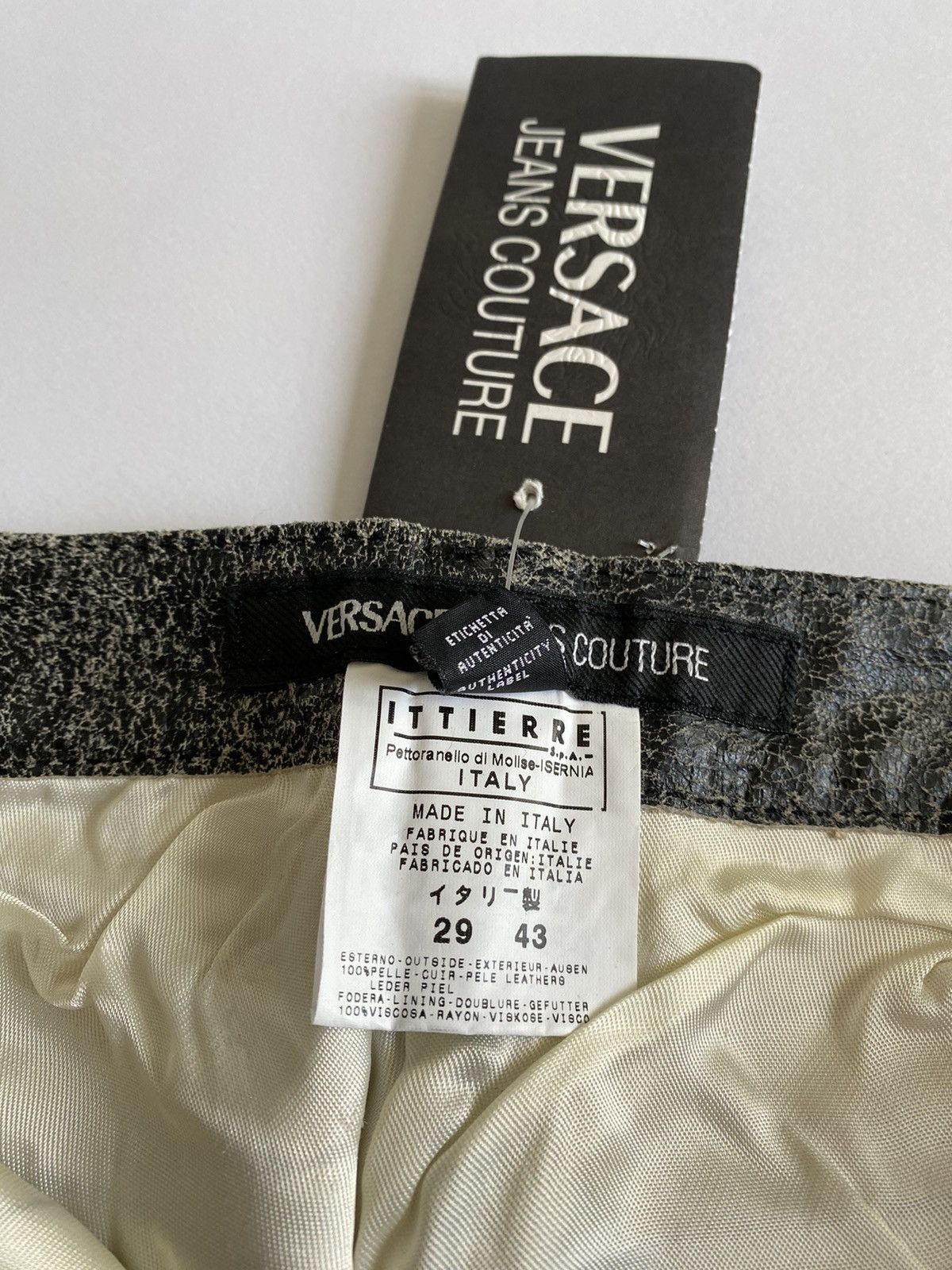 Versace × Versace Jeans Couture Vintage Versace BNWT Distressed Leather Flared Pants Size US 29 - 10 Thumbnail
